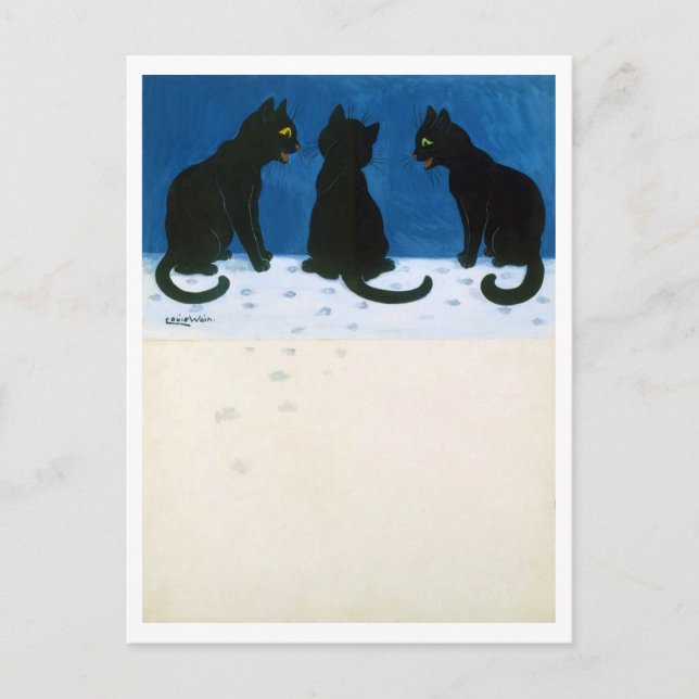Cartão Postal Gatos Negros na Neve, Louis Wain (Frente)