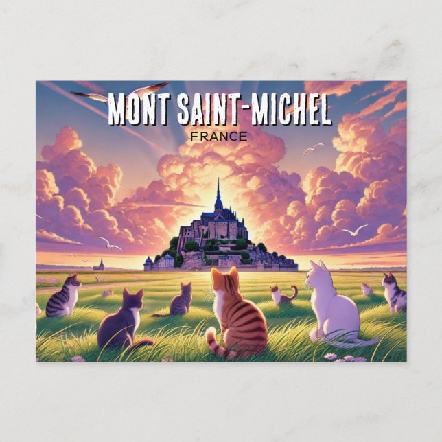 Cartão Postal Gatos no Mont Santo-Michel França (Frente)