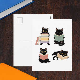Cartão Postal Gatos Pretos Adoráveis Livrescos
