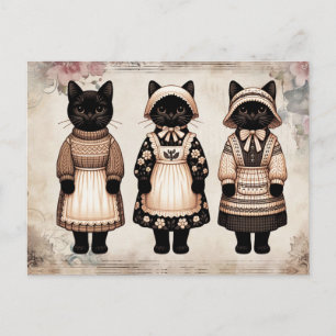 Cartão Postal Gatos Pretos Assustadoresos Jornal Floral Vintage