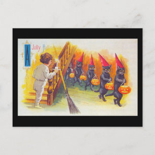 Cartão Postal Gatos Pretos do Dia das Bruxas com Pumpkins
