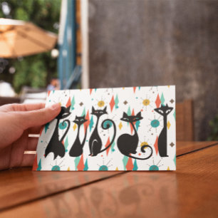 Cartão Postal Gatos Pretos Modernos de Meados do Século