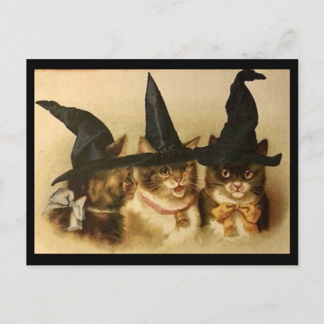 Cartão Postal Gatos Pretos Vintage de Halloween (Frente)