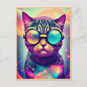 Cartão Postal Gatos Psicodélicos Legal Funky