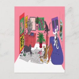 Cartão Postal Gatos Que Pintam, Arte Humorística de Gatos