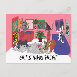 Cartão Postal Gatos Que Pintam, Arte Humorística de Gatos