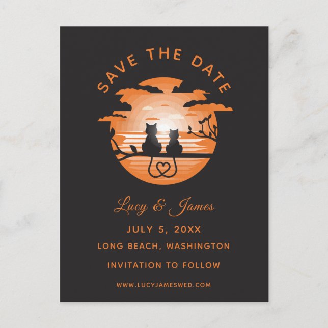 Cartão Postal Gatos Românticos de Coração de Amor (Frente)