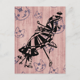 Cartão Postal Gatos Rostos Parasóis Guarda-chuvas Desenho de tin