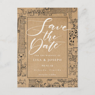 Cartão Postal Gatos Rustic Kraft Script Save the Date