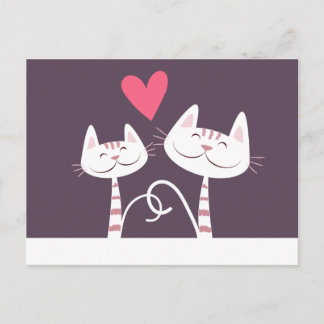 Cartão Postal Gatos sorridentes no amor púrpura