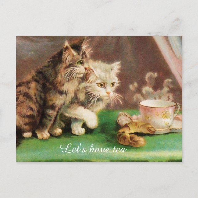 Cartão Postal Gatos vintage da hora do chá personalizados (Frente)