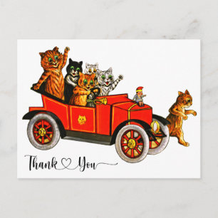 Cartão Postal Gatos Vintage de Louis Wain no Carro Obrigado