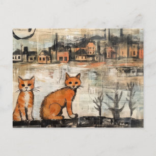 Cartão Postal Gatos Vintage Lindos no Lago