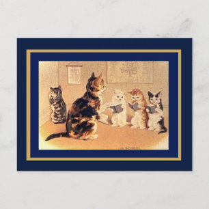 Cartão Postal Gatos Vintage na Escola