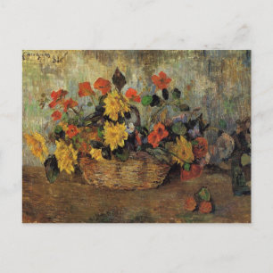 Cartão Postal Gauguin - Nasturtum e Dahlias em um Cesto