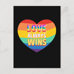 Cartão Postal Gay de Orgulho - o amor sempre ganha. Cor do arco-