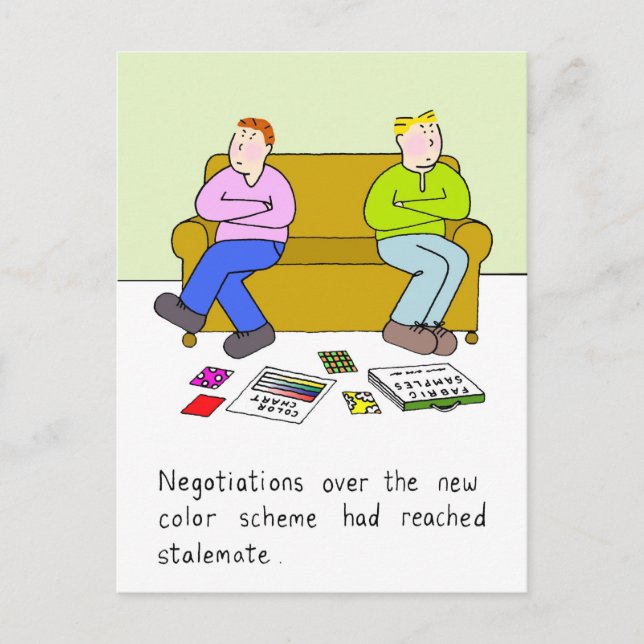 Cartão Postal Gay novo humor decorador doméstico (Frente)