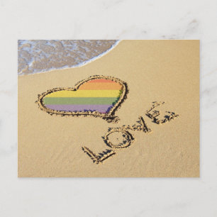 Cartão Postal Gay Rainbow Amor Coração Na Areia