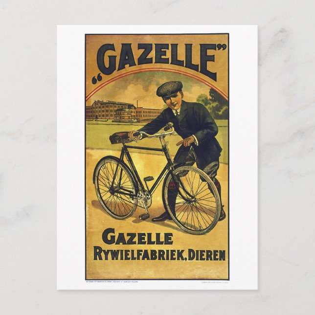 Cartão Postal Gazelle Cycle Fine Vintage Bicycle Poster (Frente)