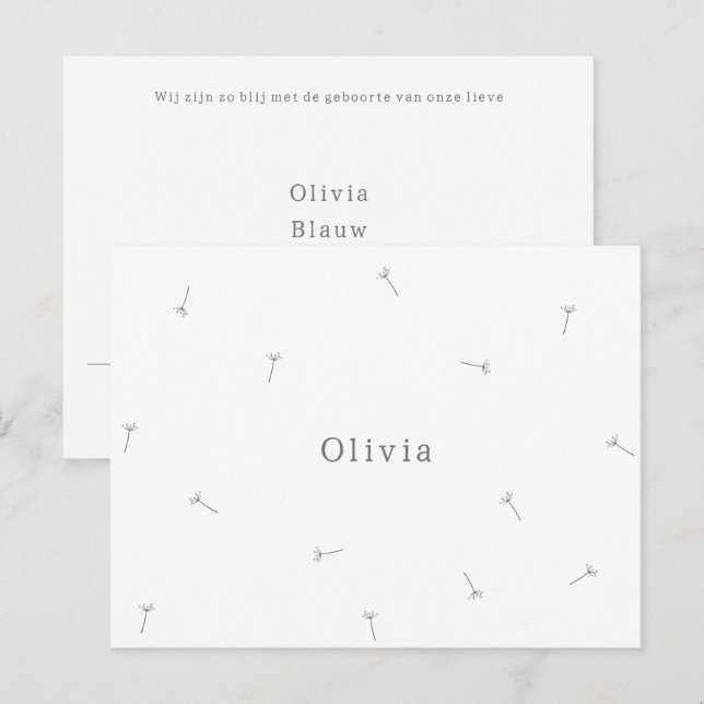 Cartão Postal Geboortekaartje Baby Neutraal Lijntekening Bloemen (Frente/Verso)