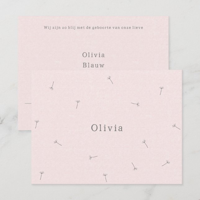 Cartão Postal Geboortekaartje Baby Neutraal Lijntekening Bloemen (Frente/Verso)