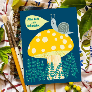Cartão Postal Geburtstag Schnecke auf Magischen Pilz Niedlich