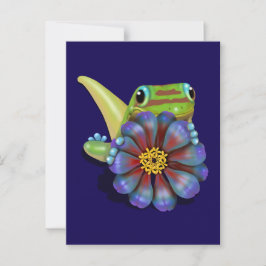 Cartão Postal Gecko com Flor Zinnia