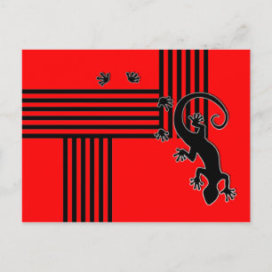 Cartão Postal Gecko em execução - abstrato de listras preto e ve