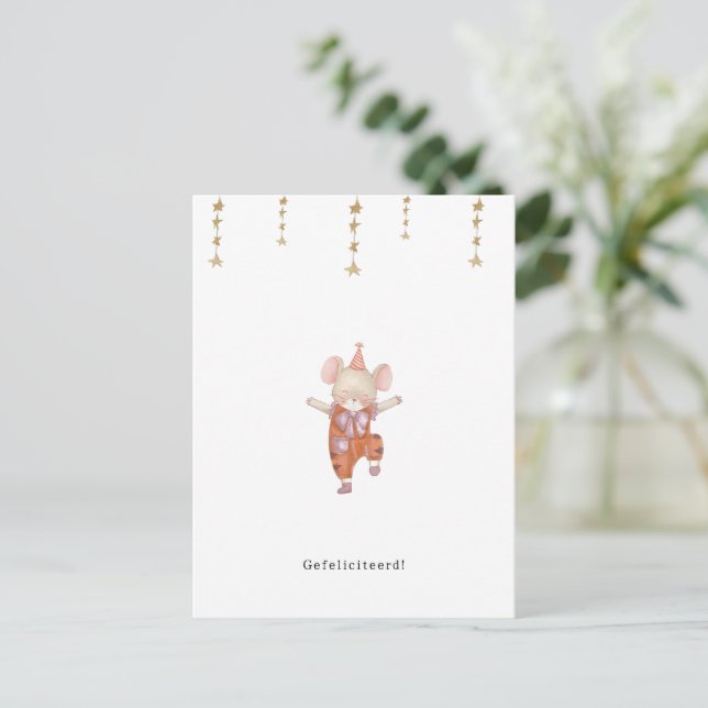 Cartão Postal Gefeliciteerd Verjaardagskaart Jarig Schattig Muis (Em pé/Frente)