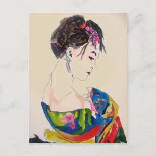 Cartão Postal Geisha japonesa com quimono azul