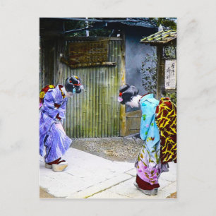 Cartão Postal Geisha Saudações ao Portão Vintage Japão