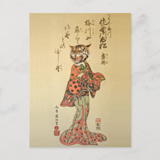 Cartão Postal Geisha Tigre em Traje Floral