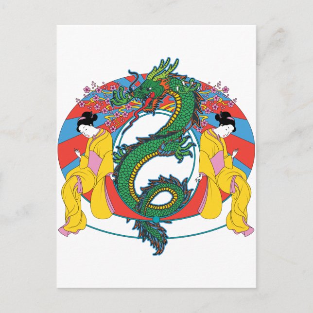 Cartão Postal Geishas com Dragon (Frente)