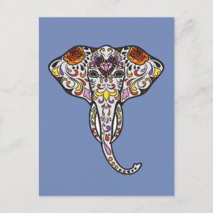 Cartão Postal Gelefante de Arte Popular Colorida Crânio Elétrico