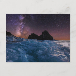 Cartão Postal Gelo e neve Lago Baikal, Sibéria, Rússia