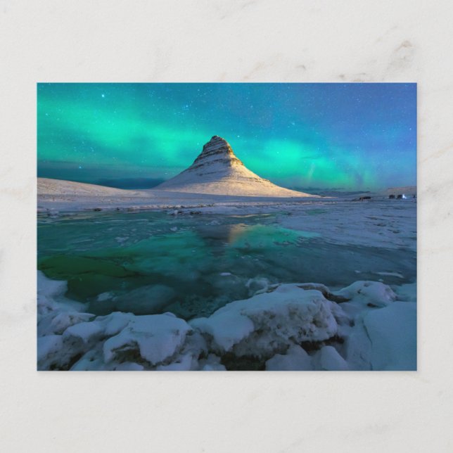 Cartão Postal Gelo & Neve | Montanha Kirkjufell, Islândia (Frente)