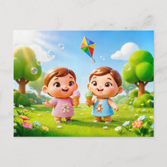 Cartão Postal Gêmeos Cute 3D do Zodíaco de Gêmeos (Frente)