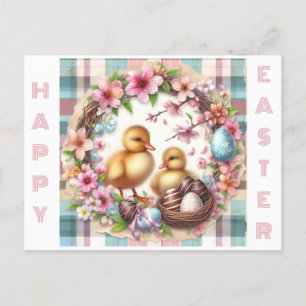 Cartão Postal Gêmeos Primeira Páscoa Aquarela Dois Patos