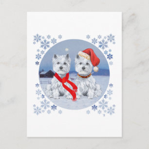 Cartão Postal Gêmeos Westies numa Noite Invernal