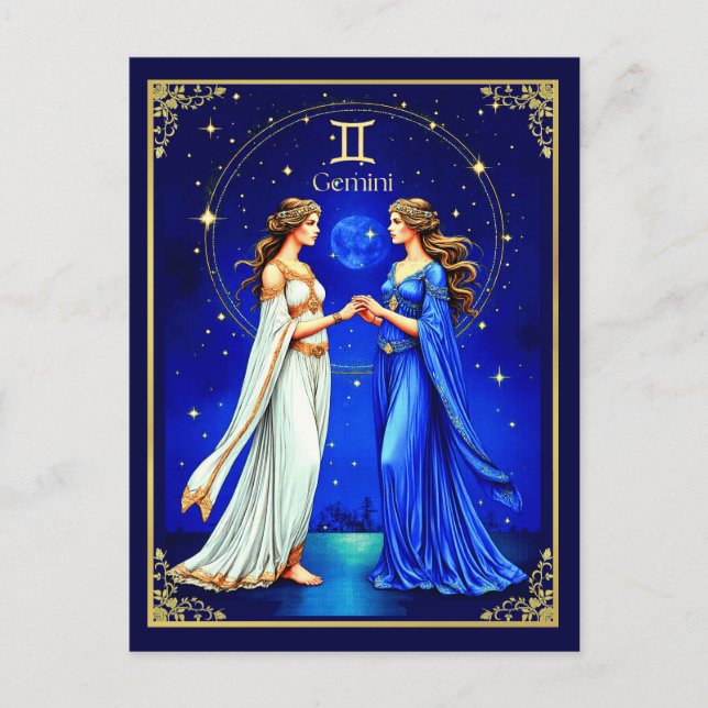 Cartão Postal Gemini gêmeos sob um céu estrelado (Frente)