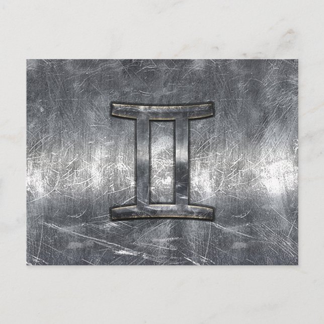 Cartão Postal Gemini moderno - Símbolo Zodíaco Grunge - Estilo D (Frente)