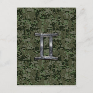 Cartão Postal Gemini Zodiac - Sinal de Camo Digital Verde