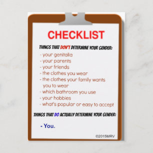 Cartão Postal Gender Checklist
