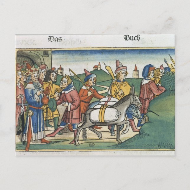 Cartão Postal Gênesis 42 25-28 Joseph envia seus irmãos para cas (Frente)