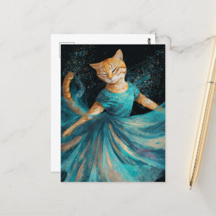 Cartão Postal Gengibre Dançante Adorável em Vestido Azul