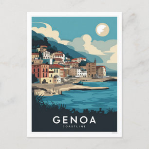 Cartão Postal Genoa Itália Retro Viagem Pintura