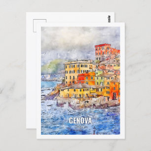 Cartão Postal Genova Itália Familiar Viagem Place Watercolor