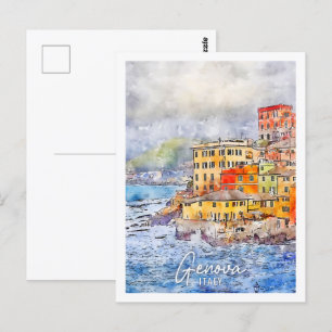 Cartão Postal Genova Italy Viagem Place Watercolor