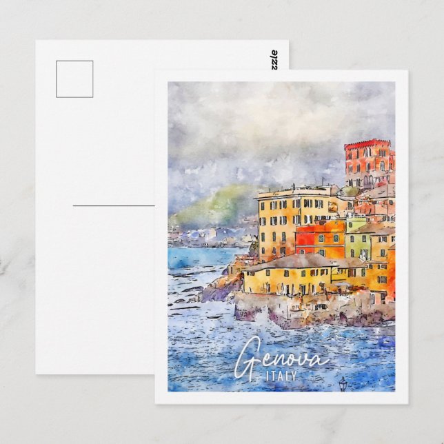 Cartão Postal Genova Italy Viagem Place Watercolor (Frente/Verso)