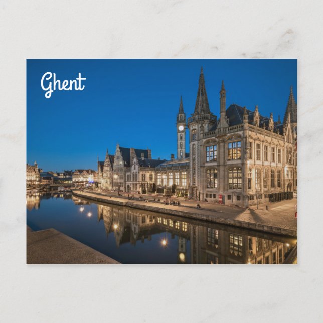 Cartão Postal Gent Belgium Cityscape na Noite Photo (Frente)